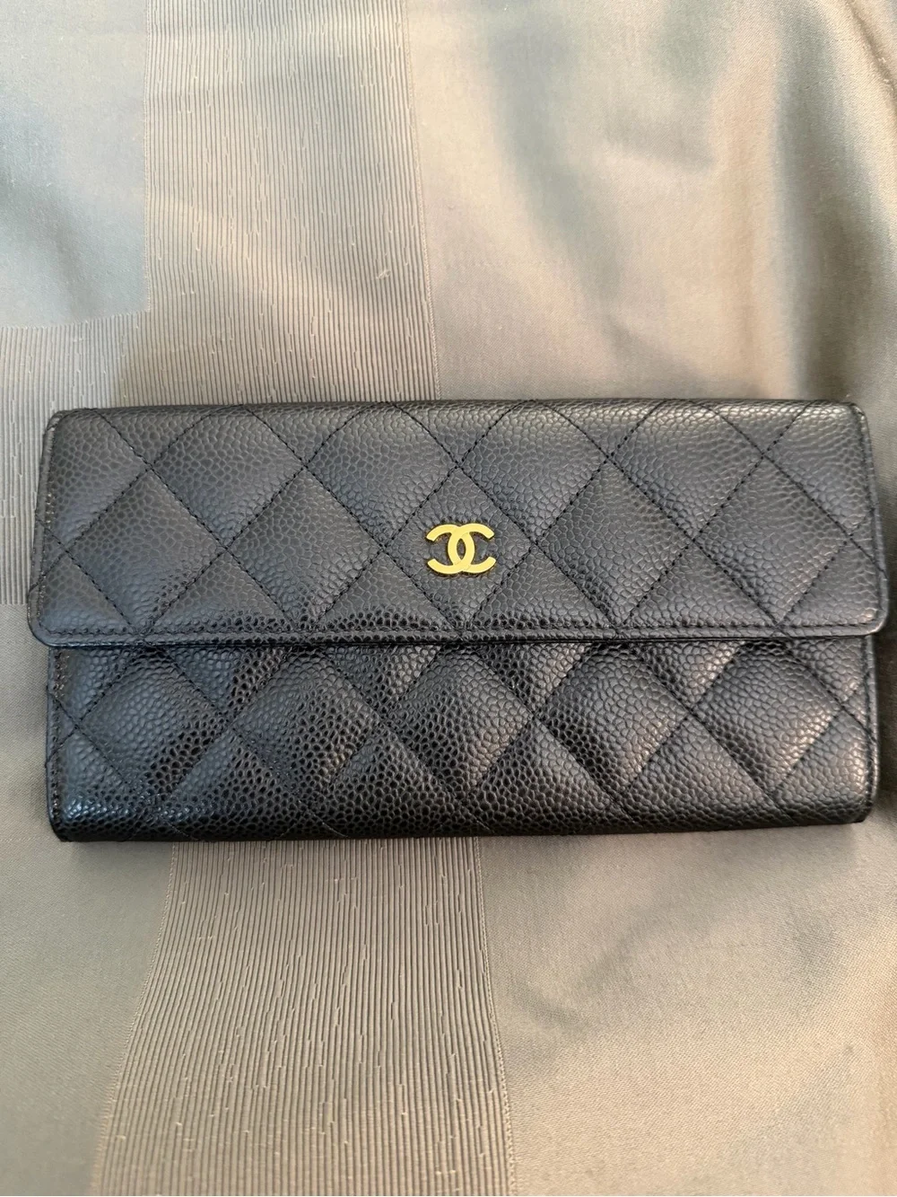CHANEL Black Quilted Continental Wallet with Gold CC. COA included!